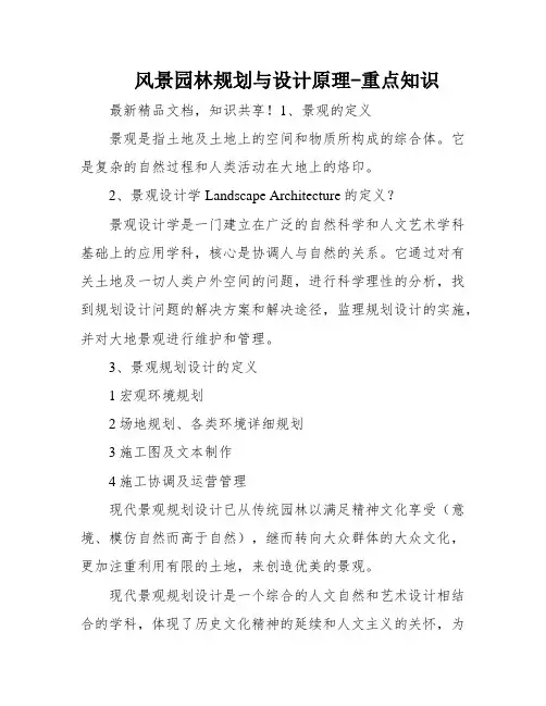 风景园林规划与设计原理-重点知识