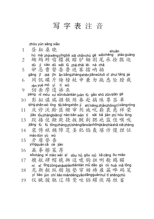 五年级下册语文写字表读音