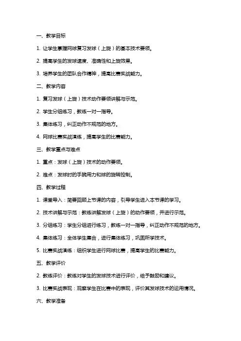 学院网球选项课复习发球(上旋)教案