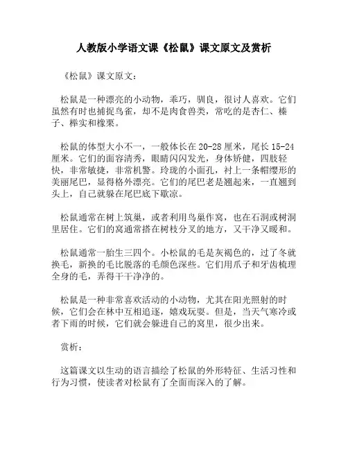 人教版小学语文《松鼠》课文原文及赏析
