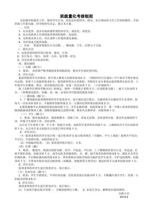 小学班级量化考核细则