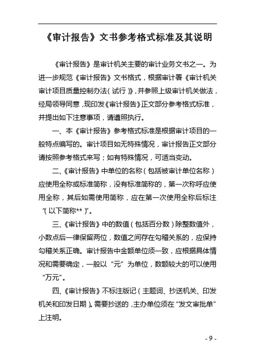 《审计报告》文书参考格式标准及其说明【模板】