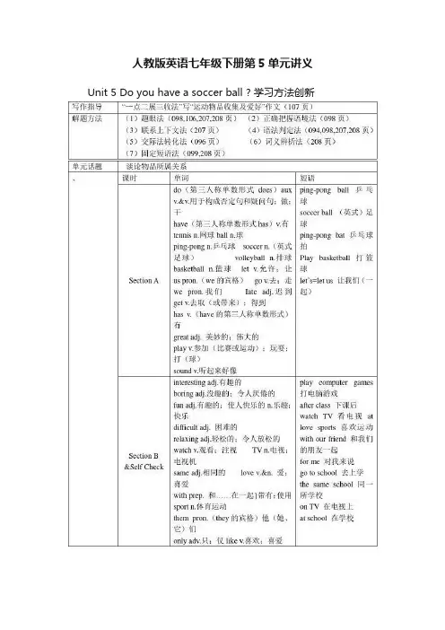 人教版英语七年级下册第5单元讲义