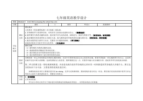 外研版七年级英语上册教案 Module9 Unit1