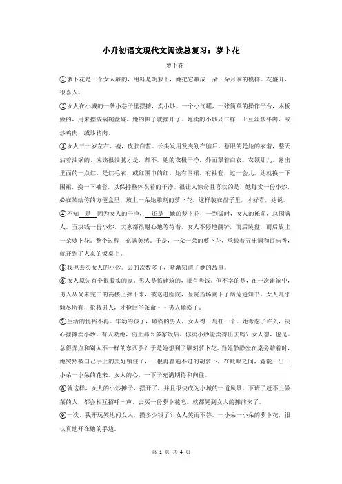 小升初语文现代文阅读总复习：萝卜花