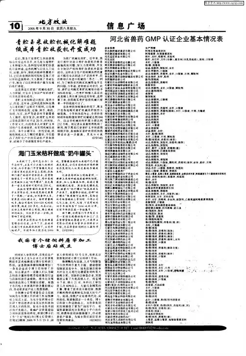 河北省兽药GMP认证企业基本情况表