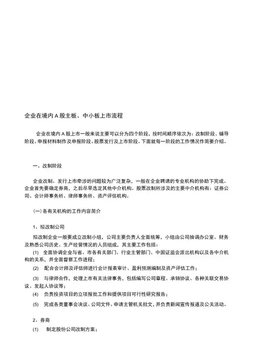 国内A股主板上市流程