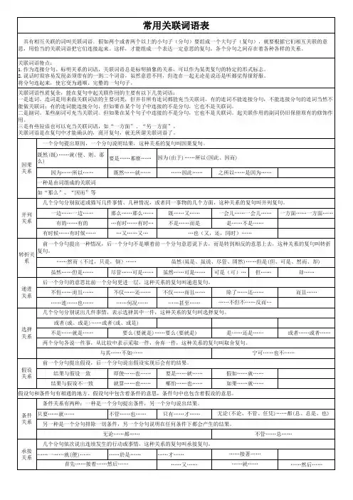 常用关联词语表