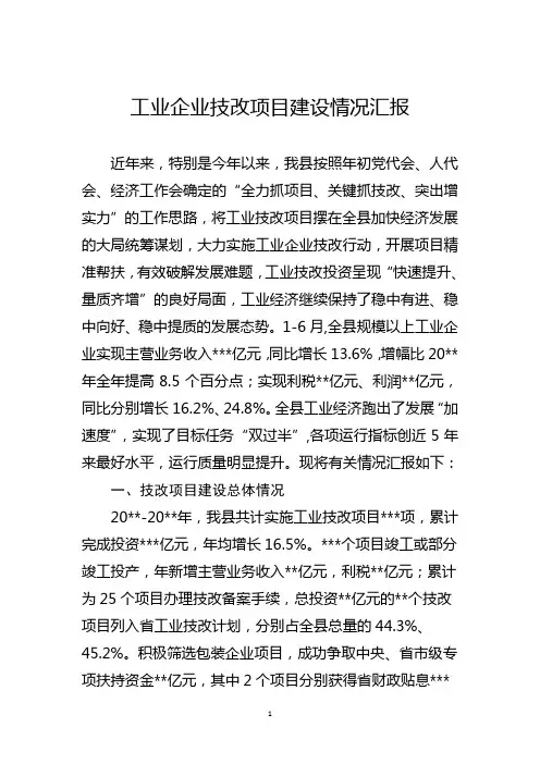 工业企业技改项目建设情况汇报