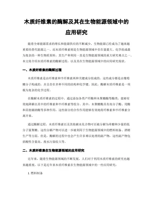 木质纤维素的酶解及其在生物能源领域中的应用研究