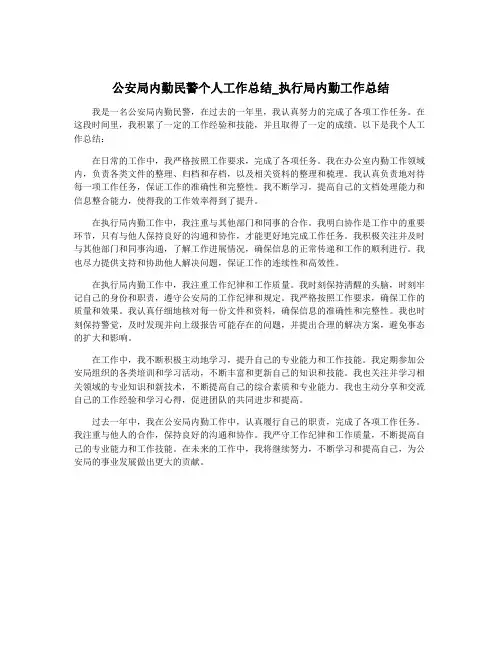 公安局内勤民警个人工作总结_执行局内勤工作总结