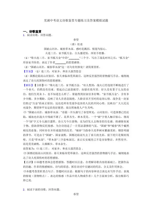 芜湖中考语文诗歌鉴赏专题练习及答案模拟试题 2