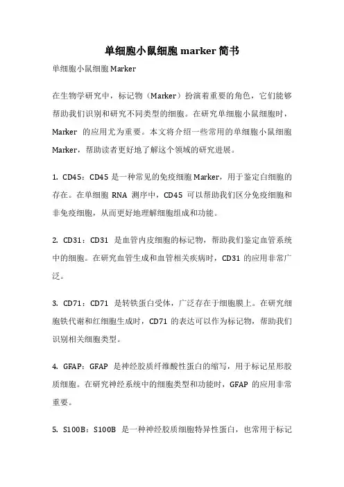 单细胞小鼠细胞marker 简书