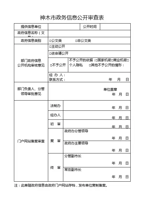 神木市政务信息公开审查表【模板】