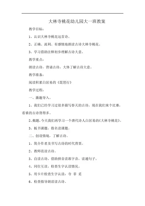 大林寺桃花幼儿园大一班教案