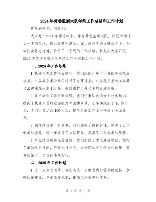 2024年劳动监察大队年终工作总结和工作计划