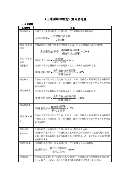 土地利用与规划复习思考题
