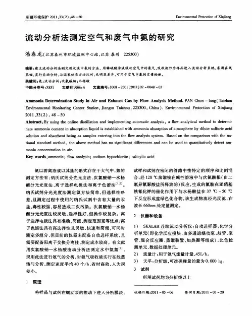 流动分析法测定空气和废气中氨的研究