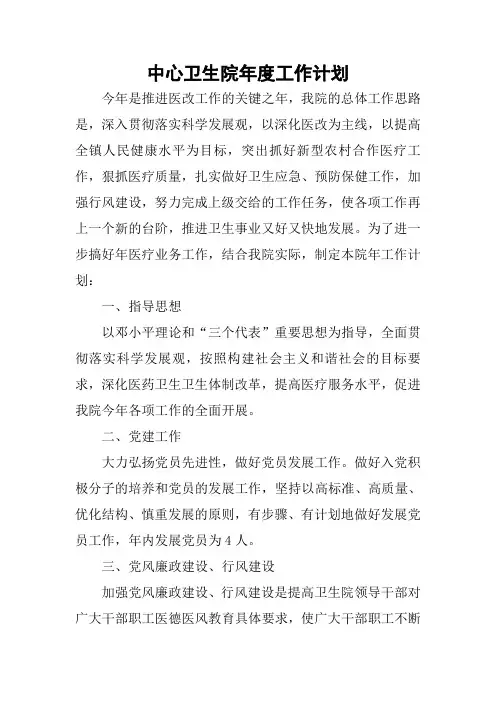 中心卫生院年度工作计划