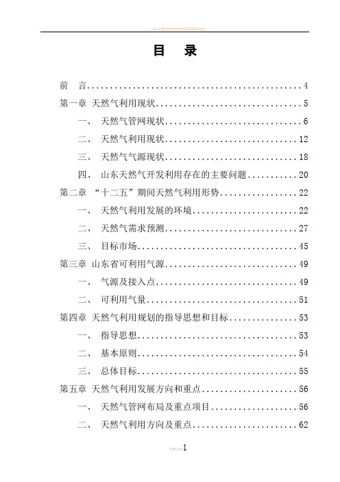 山东省天然气现状及十二五规划(2010)