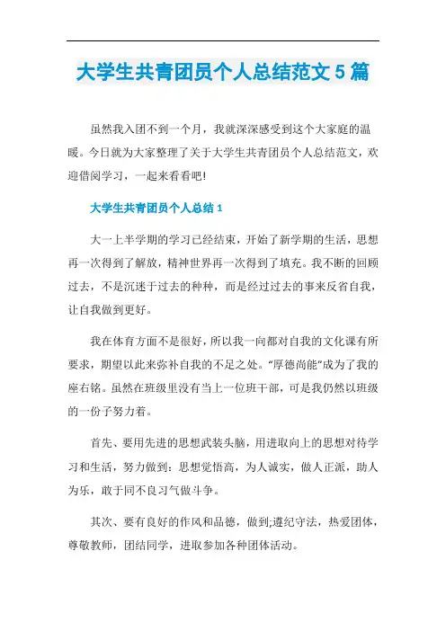 大学生共青团员个人总结范文5篇
