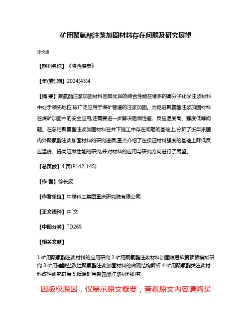 矿用聚氨酯注浆加固材料存在问题及研究展望