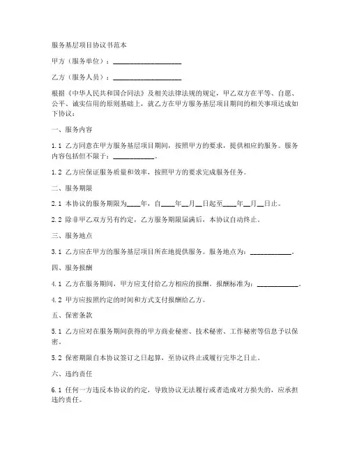 服务基层项目协议书范本