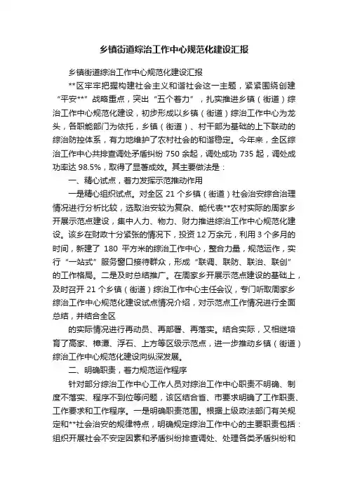 乡镇街道综治工作中心规范化建设汇报