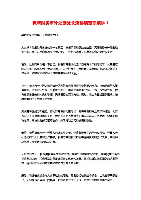 竟聘财务审计处副处长演讲稿竞职演讲1