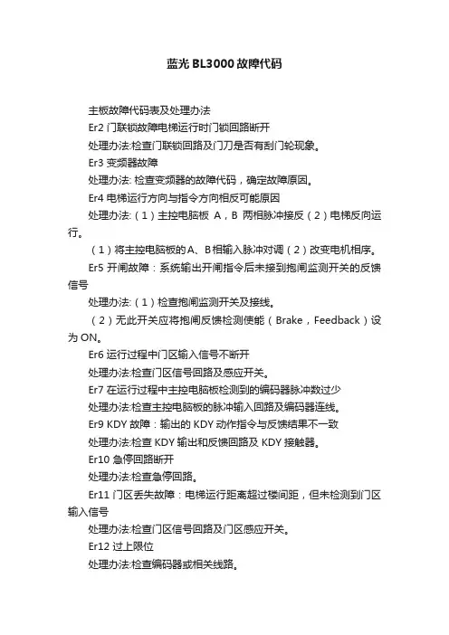 蓝光BL3000故障代码