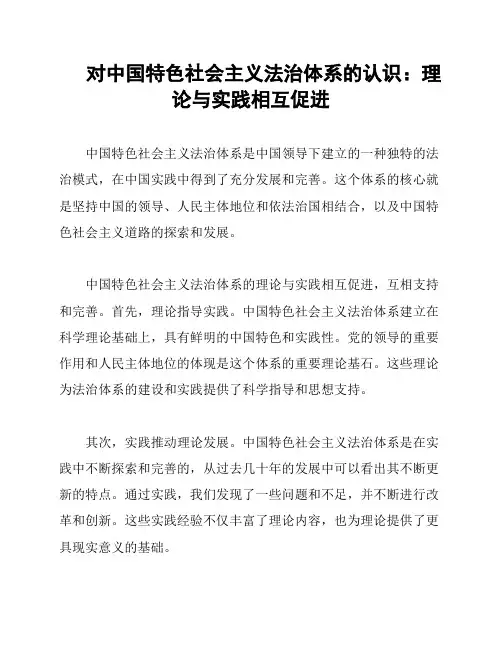 对中国特色社会主义法治体系的认识：理论与实践相互促进