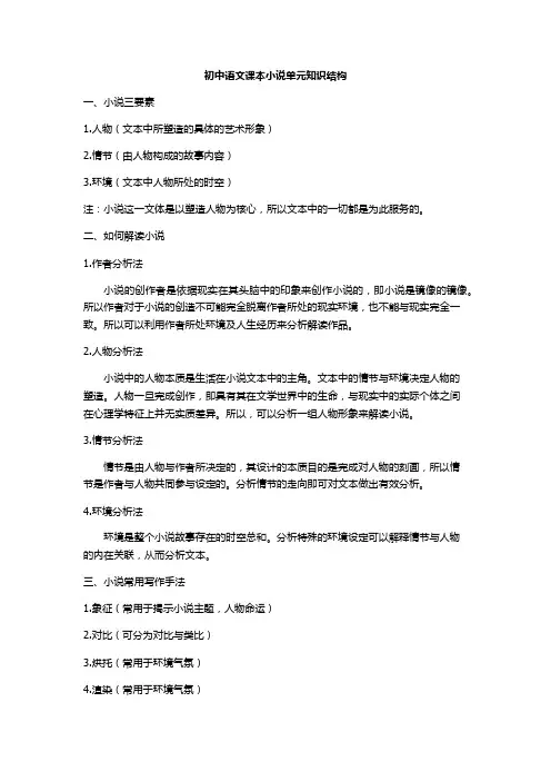 初中语文课本小说单元知识结构