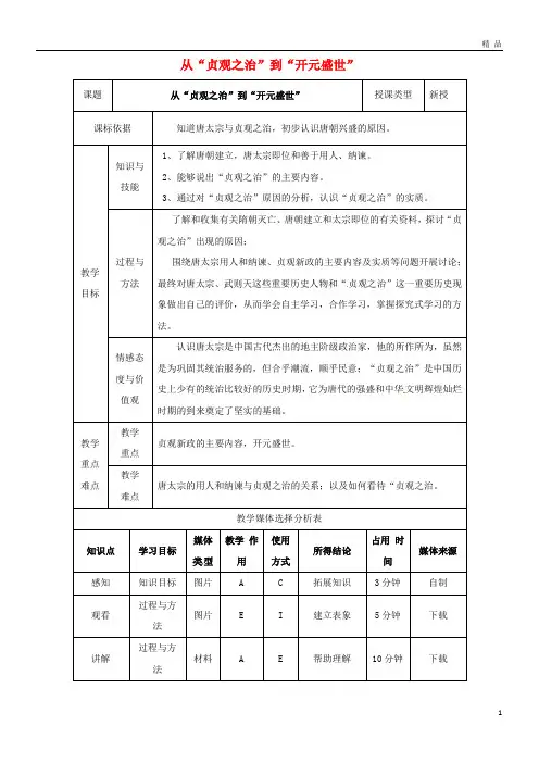 2019七年级历史下册 第一单元 隋唐时期：繁荣与开放的时代 第2课 从“贞观之治”到“开元盛世”教案1