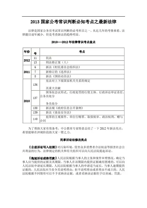 2013国家公考常识判断必知考点之最新法律