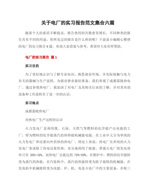 关于电厂的实习报告范文集合六篇
