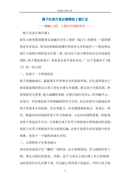 镜子纪录片观后感精选5篇汇总