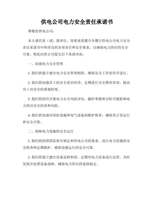 供电公司电力安全责任承诺书
