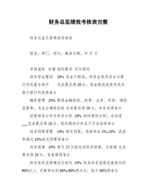 财务总监绩效考核表完整