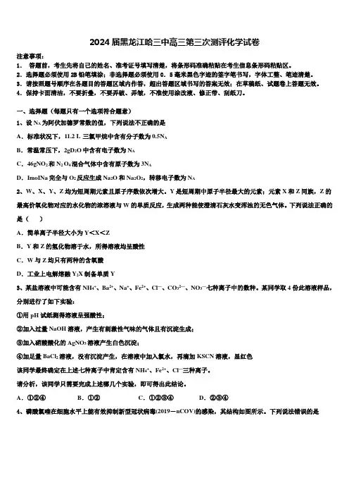 2024届黑龙江哈三中高三第三次测评化学试卷含解析