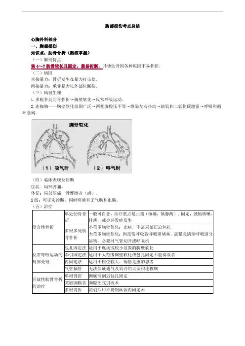 胸部损伤考点总结