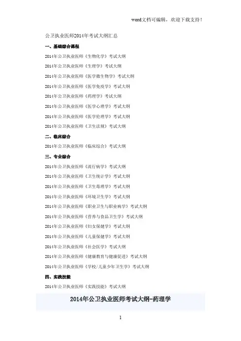 2019年公卫执业医师考试大纲汇总