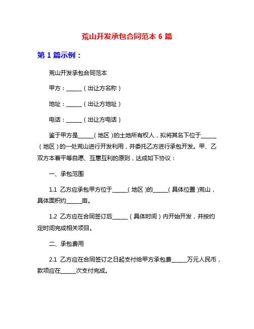 荒山开发承包合同范本6篇