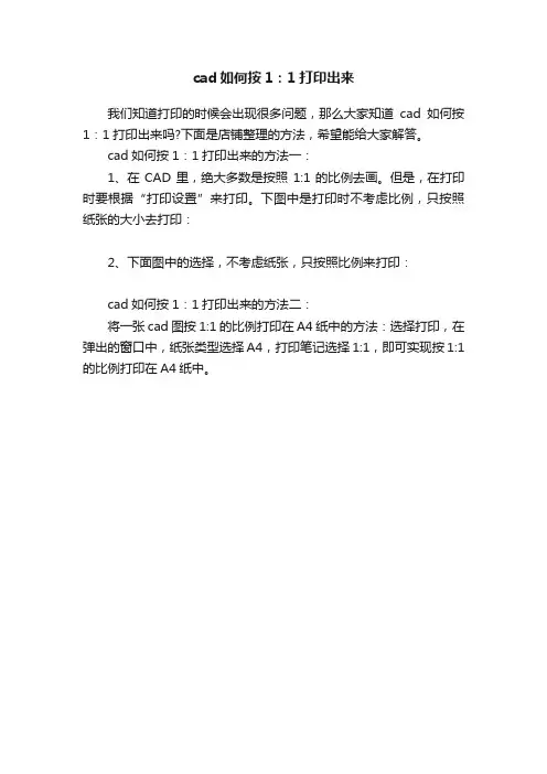cad如何按1：1打印出来