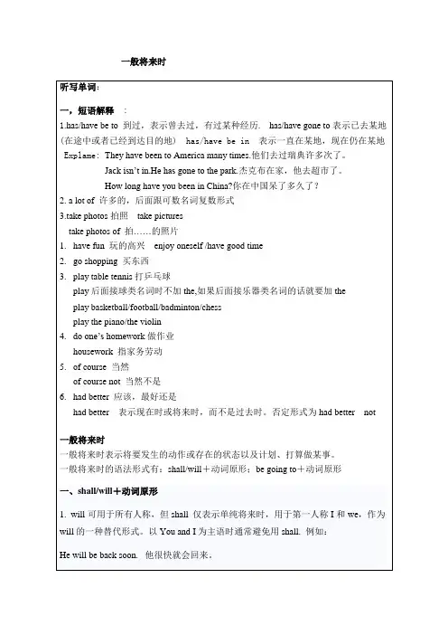 小学语法经典总结---一般将来时1