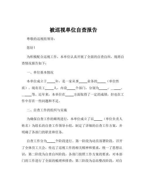 被巡视单位自查报告