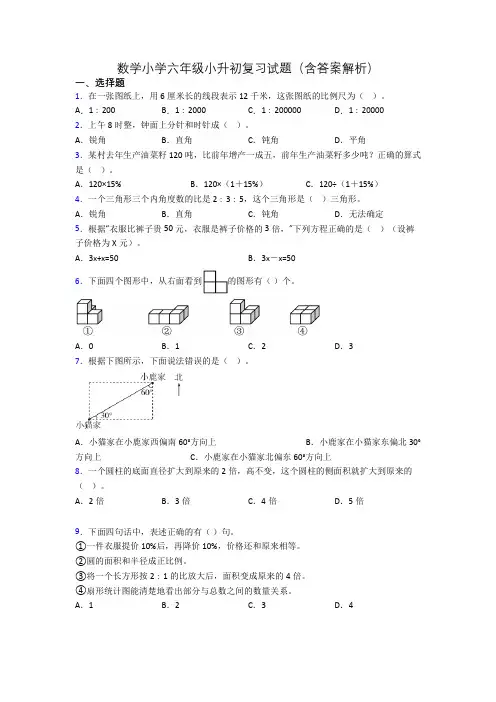 数学小学六年级小升初复习试题(含答案解析)