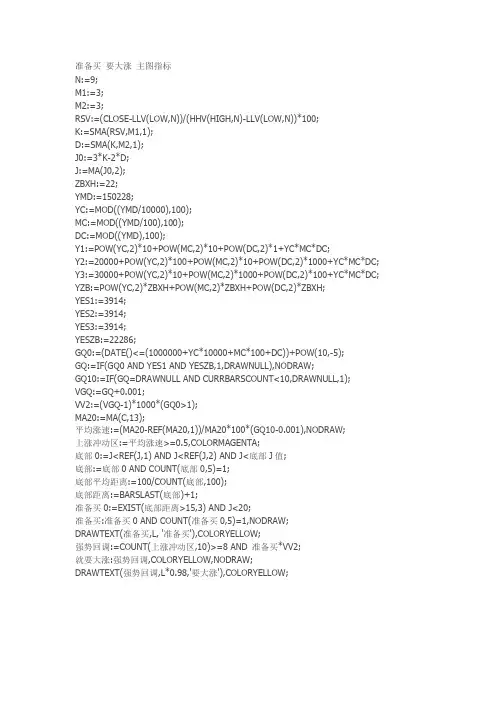 准备买 要大涨 主图指标通达信指标公式源码