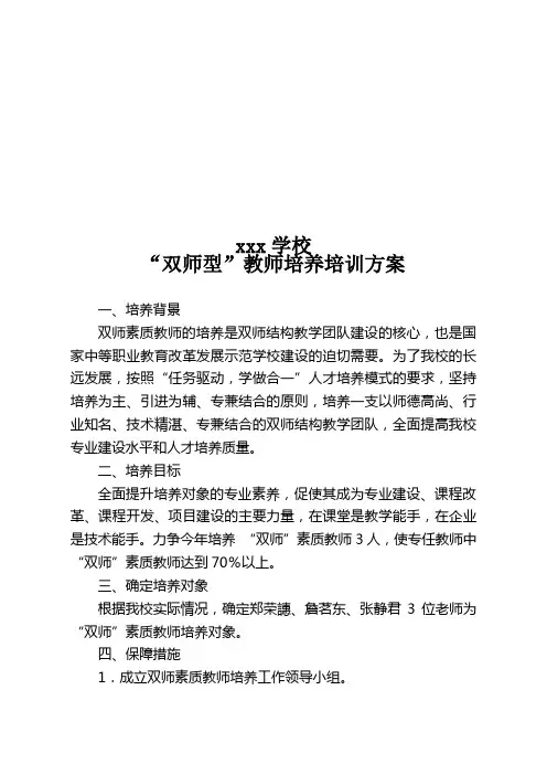 双师型教师培养方案 
