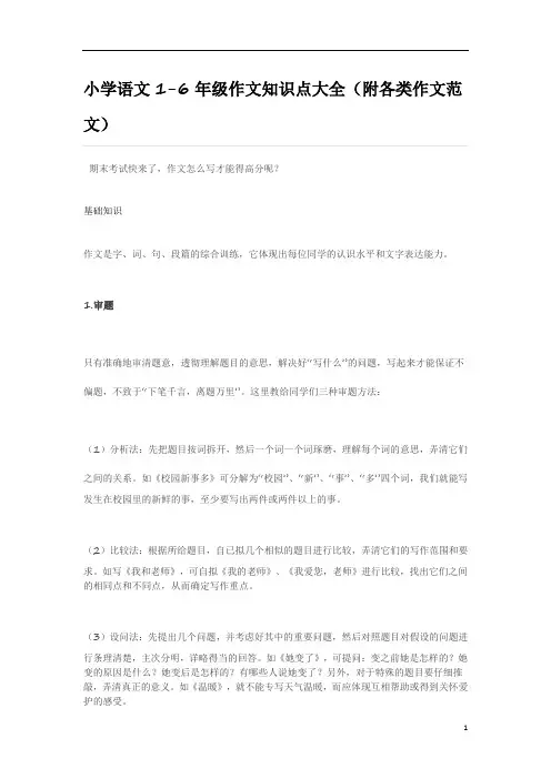 统编版小学语文1-6年级作文知识点大全