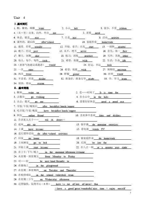 牛津英语 7A Unit  4 单词、短语、句型总结